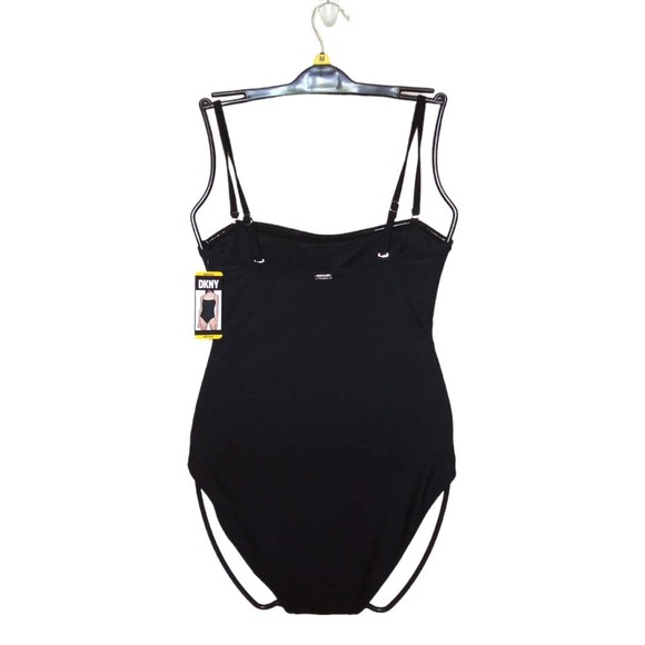 DKNY Black Shirred Convertible Bathing Suit NWT Size M - Picture 5 of 7
